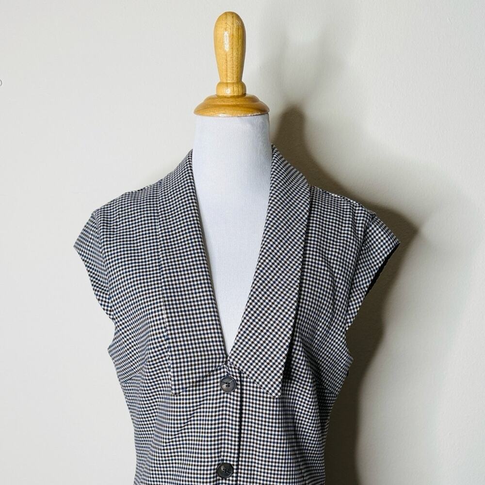 Zara Brown and Navy Houndstooth Sleeveless V-Neck Mini Dress - Picture 3 of 6